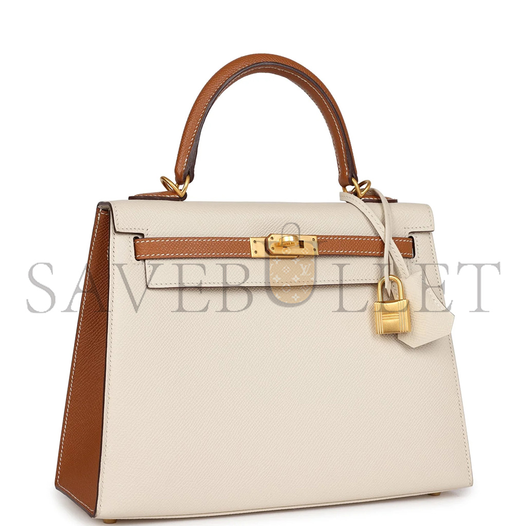 H**mes master kelly sellier 25 craie and gold epsom brushed gold hardware (25*17*7cm)